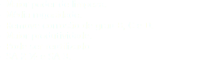- Maior poder de limpeza. - Média rugosidade. - Remove corrosão de grau B, C e D. - Maior produtividade. - Pode ser reutilizado - SA 2 ½ e SA 3.